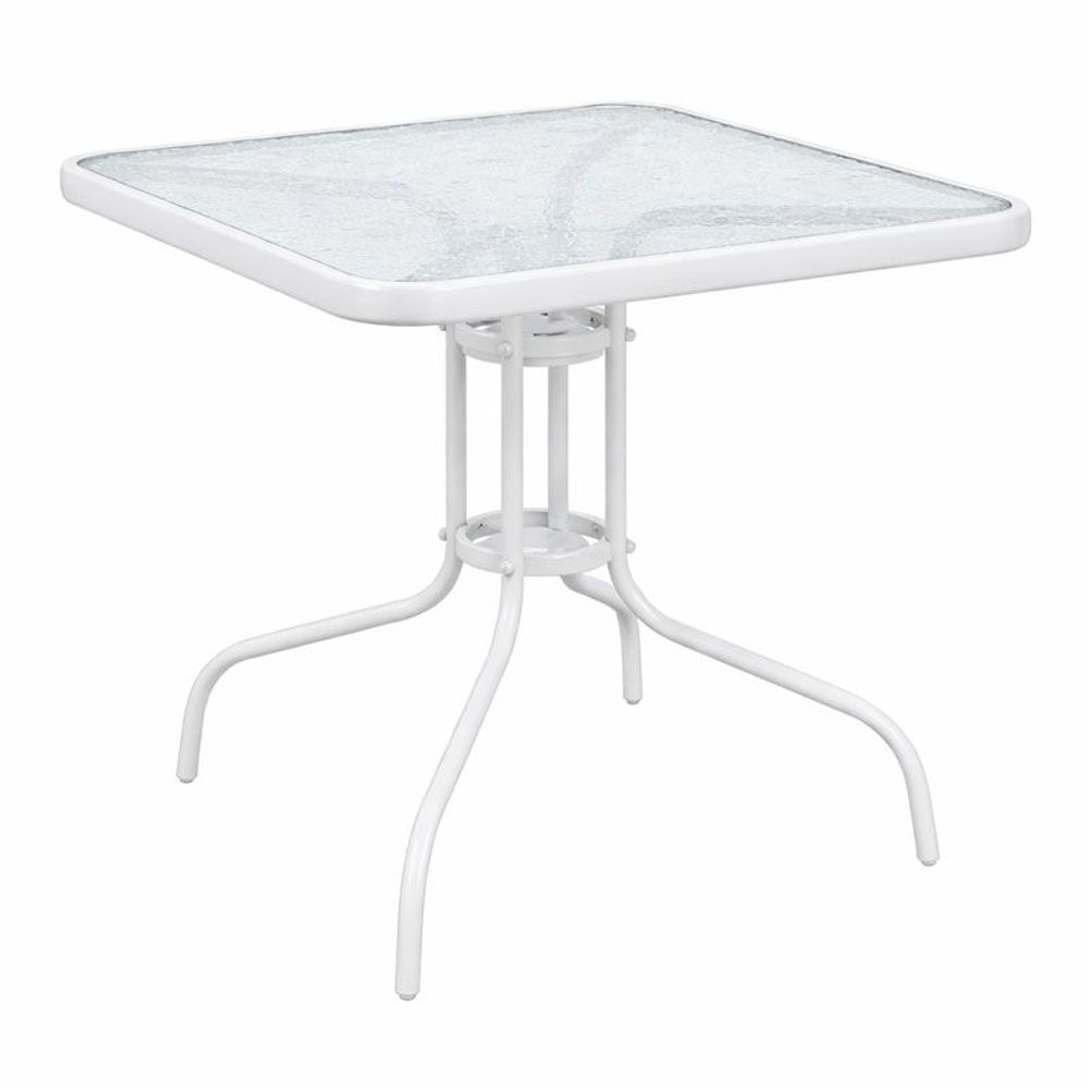 ΤΡΑΠΕΖΙ ΤΕΤΡΑΓΩΝΟ ΜΕ ΛΕΥΚΟ ΜΑΤ ΜΕΤΑΛΛΙΚΟ ΣΚΕΛΕΤΟ ΚΑΙ ΓΥΑΛΙΝΗ ΕΠΙΦΑΝΕΙΑ 80x80x70εκ. ANKOR