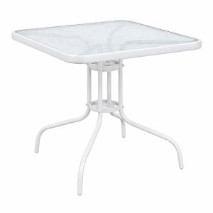 ΤΡΑΠΕΖΙ ΤΕΤΡΑΓΩΝΟ ΜΕ ΛΕΥΚΟ ΜΑΤ ΜΕΤΑΛΛΙΚΟ ΣΚΕΛΕΤΟ ΚΑΙ ΓΥΑΛΙΝΗ ΕΠΙΦΑΝΕΙΑ 80x80x70εκ. ANKOR