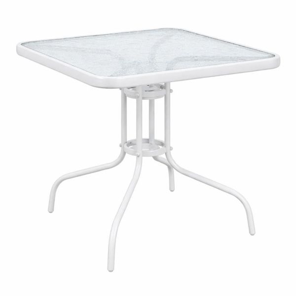 ΤΡΑΠΕΖΙ ΤΕΤΡΑΓΩΝΟ ΜΕ ΛΕΥΚΟ ΜΑΤ ΜΕΤΑΛΛΙΚΟ ΣΚΕΛΕΤΟ ΚΑΙ ΓΥΑΛΙΝΗ ΕΠΙΦΑΝΕΙΑ 80x80x70εκ. ANKOR