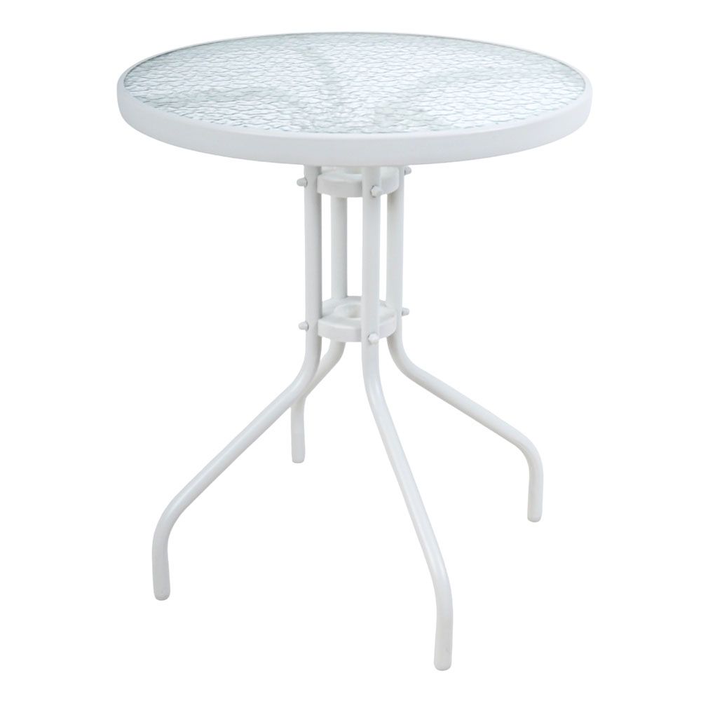 ΤΡΑΠΕΖΙ ΣΤΡΟΓΓΥΛΟ ΜΕ ΛΕΥΚΟ ΜΑΤ ΜΕΤΑΛΛΙΚΟ ΣΚΕΛΕΤΟ ΚΑΙ ΓΥΑΛΙΝΗ ΕΠΙΦΑΝΕΙΑ 60x60x70εκ. ANKOR