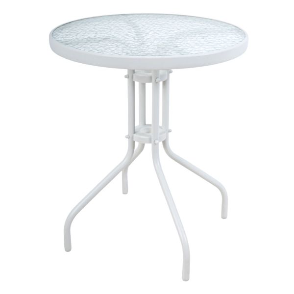 ΤΡΑΠΕΖΙ ΣΤΡΟΓΓΥΛΟ ΜΕ ΛΕΥΚΟ ΜΑΤ ΜΕΤΑΛΛΙΚΟ ΣΚΕΛΕΤΟ ΚΑΙ ΓΥΑΛΙΝΗ ΕΠΙΦΑΝΕΙΑ 60x60x70εκ. ANKOR