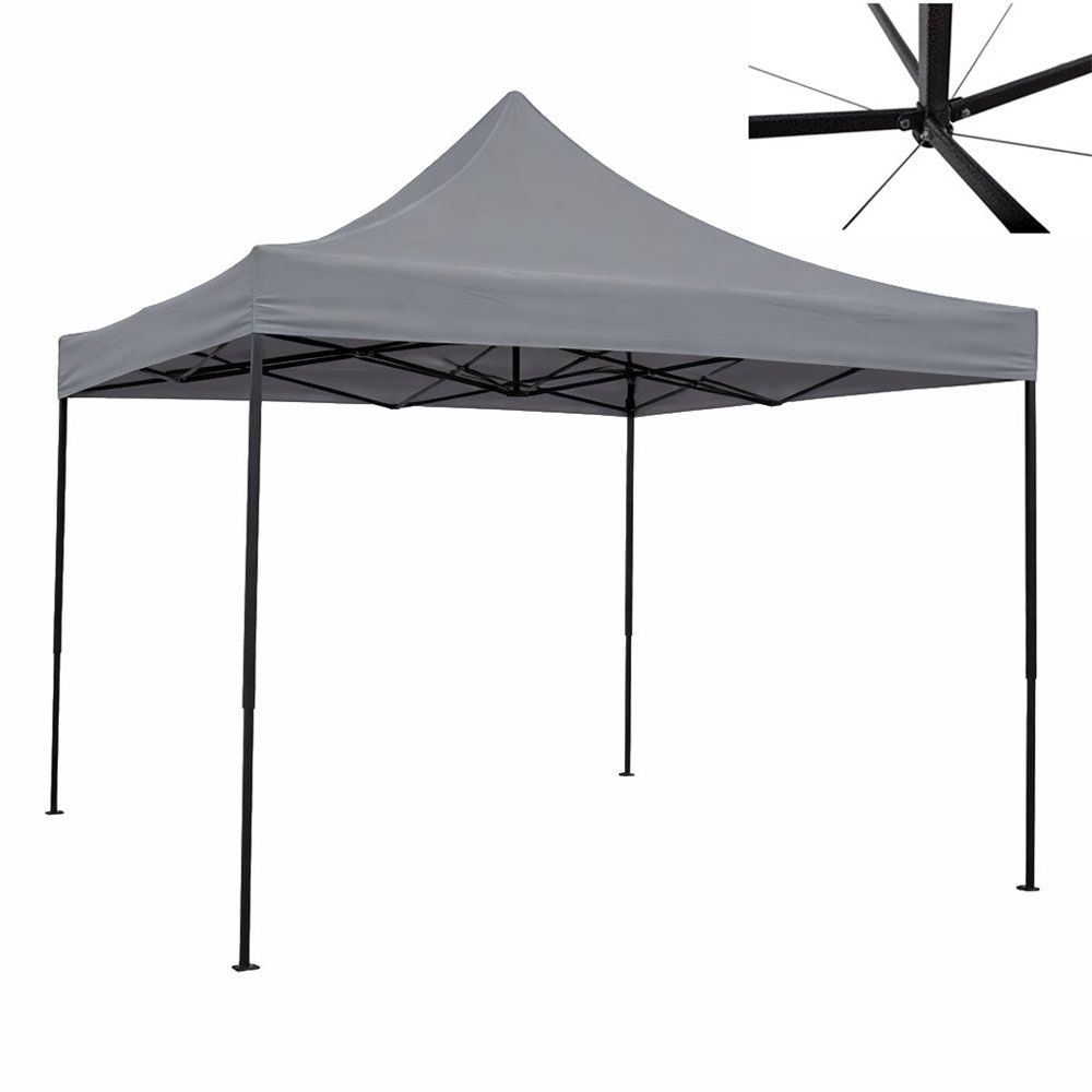 ΚΙΟΣΚΙ ΠΤΥΣΣΟΜΕΝΟ ΕΝΙΣΧΥΜΕΝΟ ΜΕ ΜΕΤΑΛΛΙΚΟ ΣΚΕΛΕΤΟ ΚΑΙ ΑΔΙΑΒΡΟΧΟ ΥΦΑΣΜΑ 420D ΣΕ ΓΚΡΙ ΧΡΩΜΑ 3x3x3,2m ANKOR