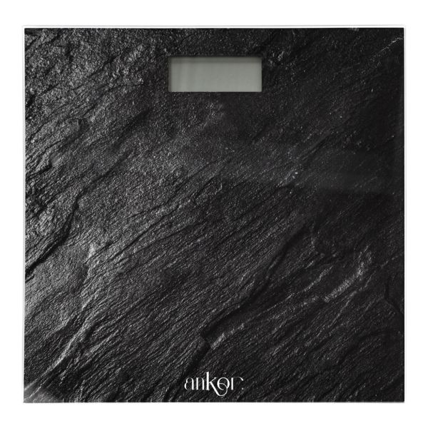 ΗΛΕΚΤΡΟΝΙΚΗ ΖΥΓΑΡΙΑ ΜΠΑΝΙΟΥ ΨΗΦΙΑΚΗ ΓΥΑΛΙΝΗ ΜΕ ΣΧΕΔΙΟ ΜΑΥΡΗ ΠΕΤΡΑ 30x30x2,5 εκ.ANKOR