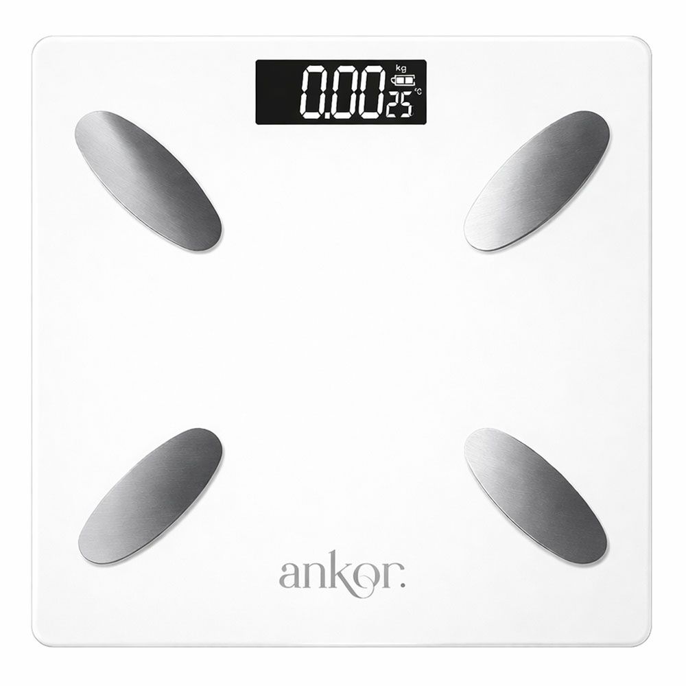 ΗΛΕΚΤΡΟΝΙΚΗ ΖΥΓΑΡΙΑ ΜΠΑΝΙΟΥ ΨΗΦΙΑΚΗ ΜΕ BLUETOOTH ΚΑΙ 8 ΜΕΤΡΗΣΕΙΣ ΣΕ ΑΣΠΡΟ ΧΡΩΜΑ ANKOR