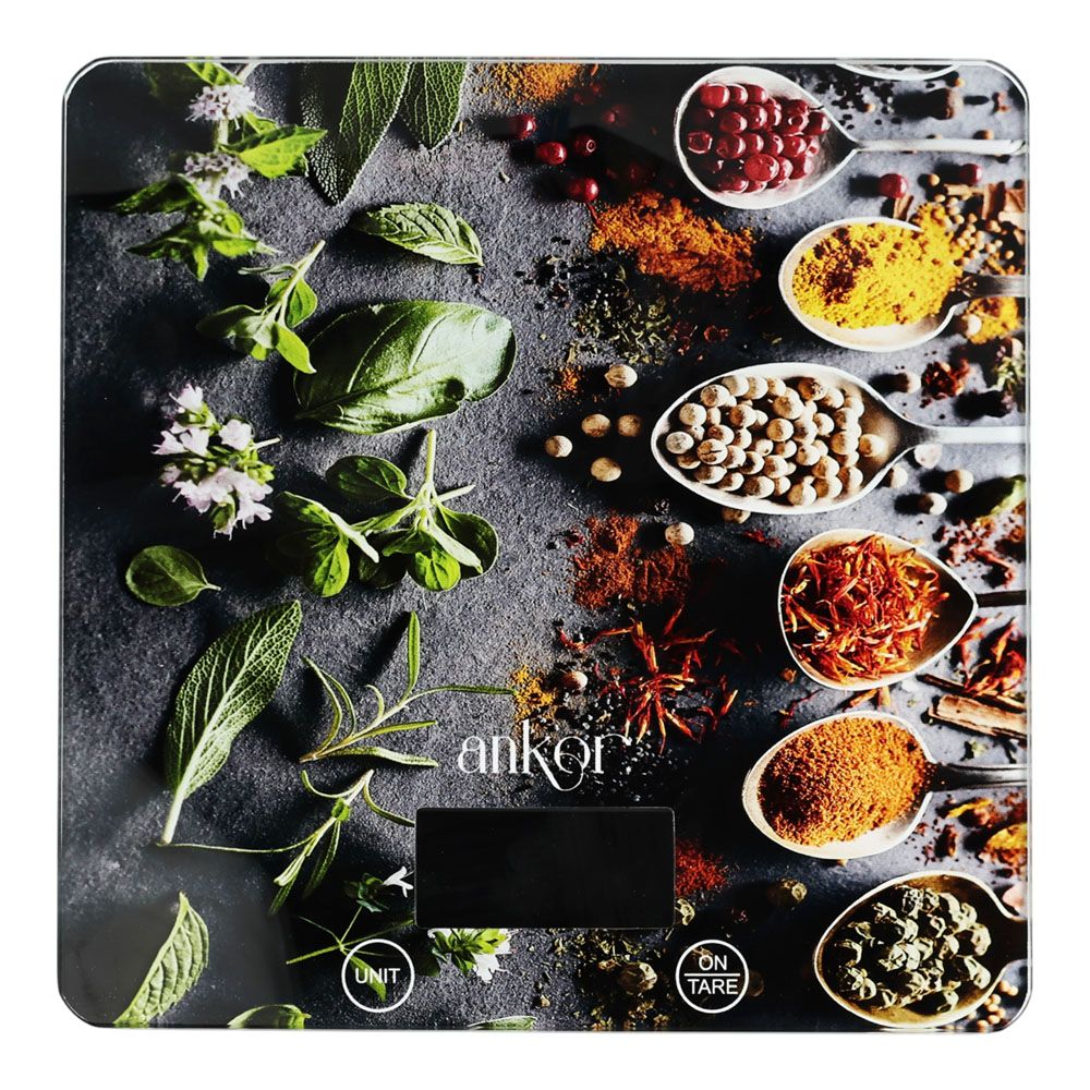 ΖΥΓΑΡΙΑ ΗΛΕΚΤΡΟΝΙΚΗ ΤΕΤΡΑΓΩΝΗ 15kg ΓΥΑΛΙΝΗ ΜΕ ΣΧΕΔΙΟ ΜΠΑΧΑΡΙΚΑ 21x21x2 εκ. ANKOR