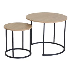 ΣΕΤ 2 ΤΡΑΠΕΖΑΚΙΑ MDF ΜΕ ΜΕΛΑΜΙΝΗ ΣΕ ΦΥΣΙΚΗ ΑΠΟΧΡΩΣΗ ΞΥΛΟΥ KAI ΜΑΥΡΟ ΜΕΤΑΛΛΙΚΟ ΣΚΕΛΕΤΟ ANKOR