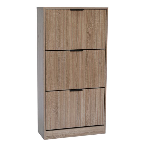 ΠΑΠΟΥΤΣΟΘΗΚΗ MDF ΜΕ ΜΕΛΑΜΙΝΗ ΣΕ ΧΡΩΜΑ ΦΥΣΙΚΟΥ ΞΥΛΟΥ ΜΕ ΑΝΑΓΛΥΦΕΣ ΓΡΑΜΜΕΣ 60x24x118εκ. ANKOR