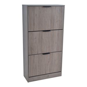 ΠΑΠΟΥΤΣΟΘΗΚΗ MDF ΜΕ ΜΕΛΑΜΙΝΗ ΣΕ ΓΚΡΙ ΑΠΟΧΡΩΣΗ ΦΥΣΙΚΟΥ ΞΥΛΟΥ ΜΕ ΑΝΑΓΛΥΦΕΣ ΓΡΑΜΜΕΣ 60x24x118εκ. ANKOR