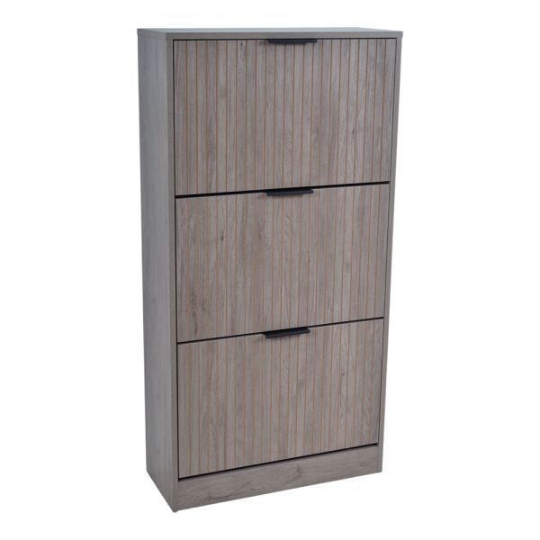 ΠΑΠΟΥΤΣΟΘΗΚΗ MDF ΜΕ ΜΕΛΑΜΙΝΗ ΣΕ ΓΚΡΙ ΑΠΟΧΡΩΣΗ ΦΥΣΙΚΟΥ ΞΥΛΟΥ ΜΕ ΑΝΑΓΛΥΦΕΣ ΓΡΑΜΜΕΣ 60x24x118εκ. ANKOR