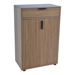 ΠΑΠΟΥΤΣΟΘΗΚΗ ΝΤΟΥΛΑΠΙ ΜΕ ΣΥΡΤΑΡΙ MDF ΜΕ ΜΕΛΑΜΙΝΗ ΣΕ ΧΡΩΜΑ ΦΥΣΙΚΟΥ ΞΥΛΟΥ ΜΕ ΑΝΑΓΛΥΦΕΣ ΓΡΑΜΜΕΣ 60x34x95εκ. ANKOR