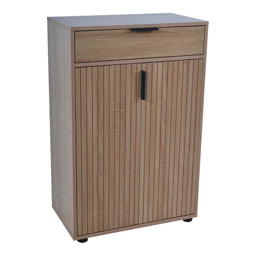 ΠΑΠΟΥΤΣΟΘΗΚΗ ΝΤΟΥΛΑΠΙ ΜΕ ΣΥΡΤΑΡΙ MDF ΜΕ ΜΕΛΑΜΙΝΗ ΣΕ ΧΡΩΜΑ ΦΥΣΙΚΟΥ ΞΥΛΟΥ ΜΕ ΑΝΑΓΛΥΦΕΣ ΓΡΑΜΜΕΣ 60x34x95εκ. ANKOR